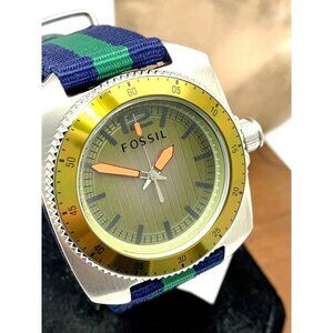 Fossil Mens Watch WB1043 Quartz Green Dial 38mm Stainless Steel Case Nylon Strap
